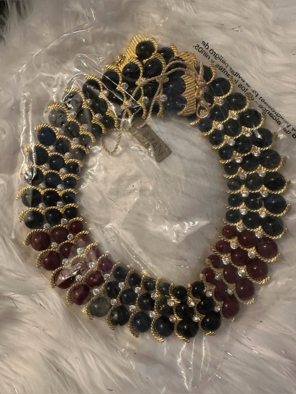 Gold-Tone Multistone Beaded Statement Necklace - Black & Wine